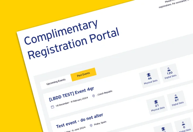 Event registration portal showing event listings and registration slots.