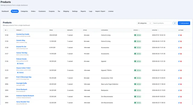 NXCart product listing and cart screens in Joomla.