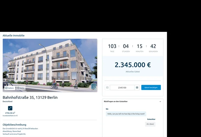 Real-time property auction platform interface.